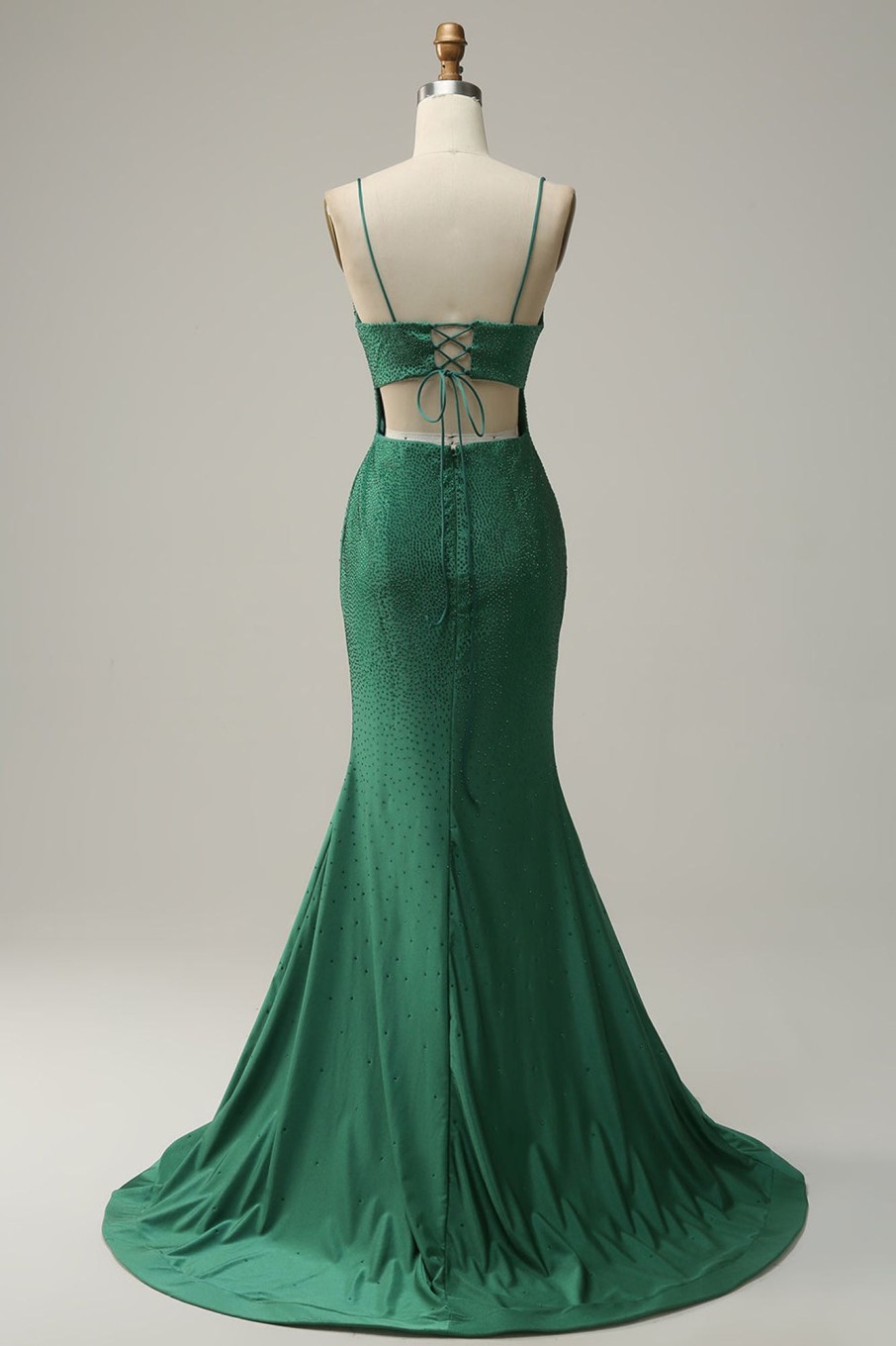 Special Occasion HELLYMOON | Mermaid Spaghetti Straps Long Prom Dress With Beading Dark Green