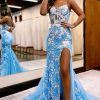 Special Occasion HELLYMOON | Mermaid Spaghetti Straps Long Prom Dress With Appliques Blue