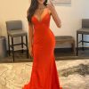 Special Occasion HELLYMOON | Spaghetti Straps Long Prom Dress With Criss Cross Back Orange