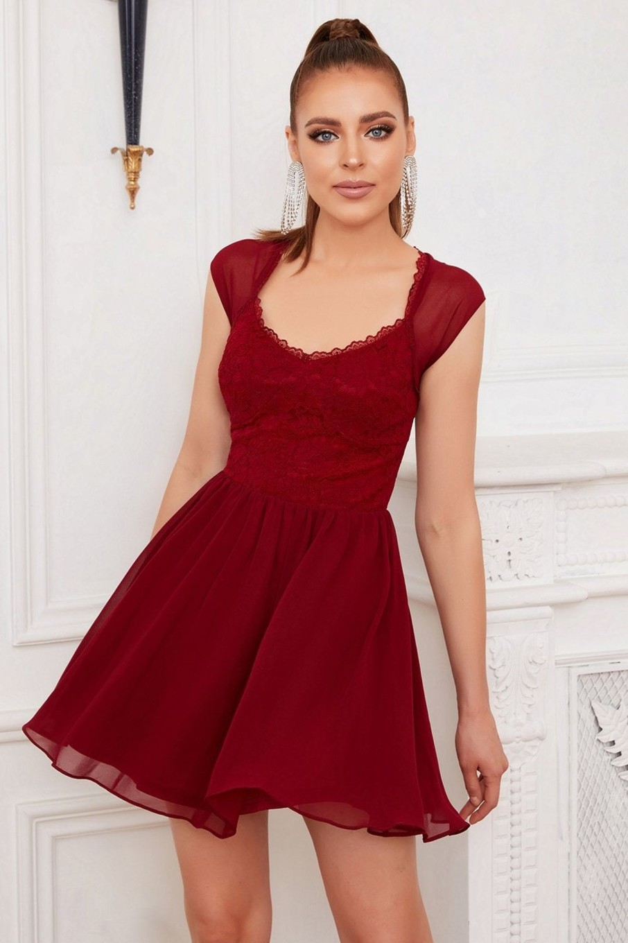 Special Occasion HELLYMOON | Burgundy Lace Short Cocktail Dress Dark Red