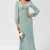 Partywear HELLYMOON | Long Sleeves Green Bridesmaid Dress With Slit