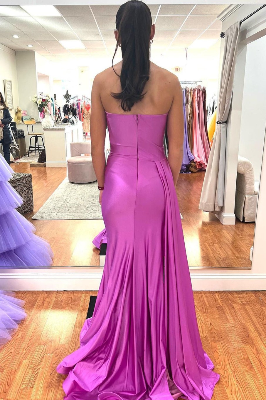 Special Occasion HELLYMOON | Satin Mermaid Prom Dress With Ruffles Hot Pink