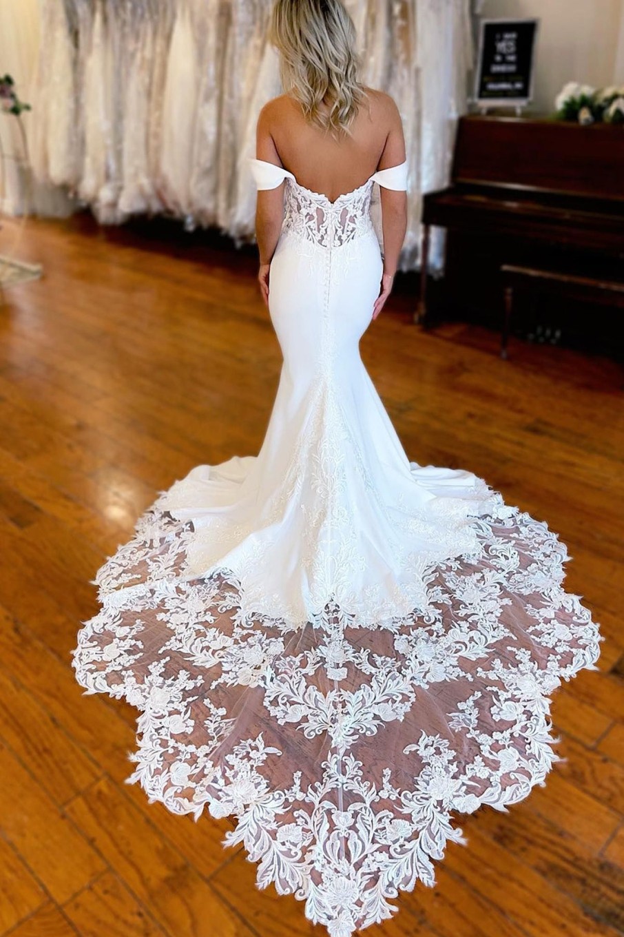 Wedding Dresses HELLYMOON | Boho Mermaid Off The Shoulder Long Wedding Dress With Lace White