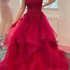 Prom Dresses HELLYMOON | Laye Princess Prom Dress With Appliques Red