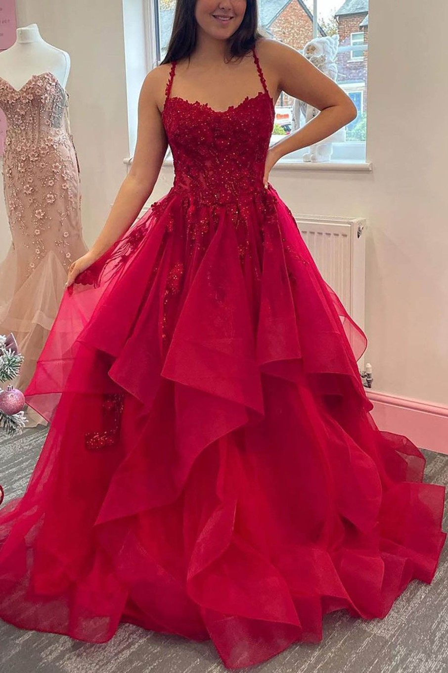 Prom Dresses HELLYMOON | Laye Princess Prom Dress With Appliques Red