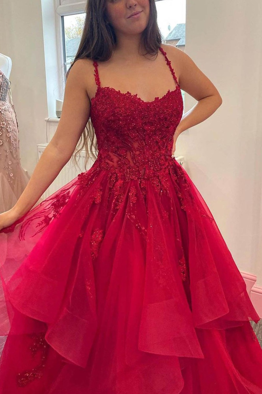 Prom Dresses HELLYMOON | Laye Princess Prom Dress With Appliques Red