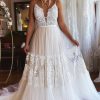 Wedding Dresses HELLYMOON | Boho A-Line Long Tulle Wedding Dress With Lace Ivory