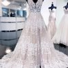 Wedding Dresses HELLYMOON | Ivory Lace A-Line Sweep Train Long Wedding Dress White