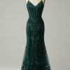 Special Occasion HELLYMOON | Spaghetti Straps Mermaid Corset Prom Dress With Appliques Green