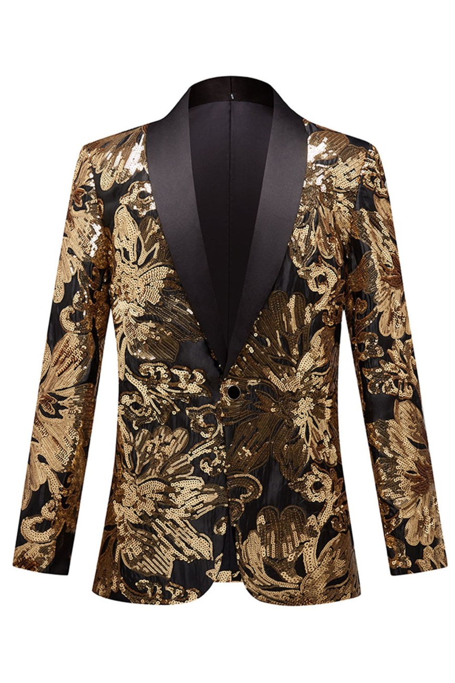 Men HELLYMOON | Flower Shaped Sequins Men'S Blazer Golden