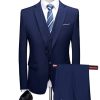 Men HELLYMOON | Navy 3 Pieces Slim Fit Casual Tuxedo Suits