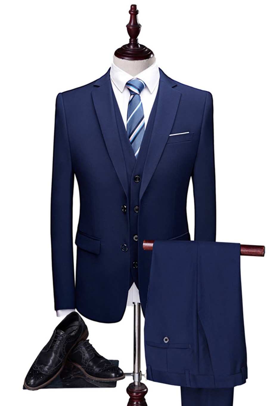 Men HELLYMOON | Navy 3 Pieces Slim Fit Casual Tuxedo Suits