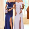 Partywear HELLYMOON | Sheath Off The Shoulder Long Bridesmaid Dress With Split Front