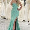 Prom Dresses HELLYMOON | Sparkly Mermaid Spaghetti Straps Sequin Long Prom Dress With Slit Green