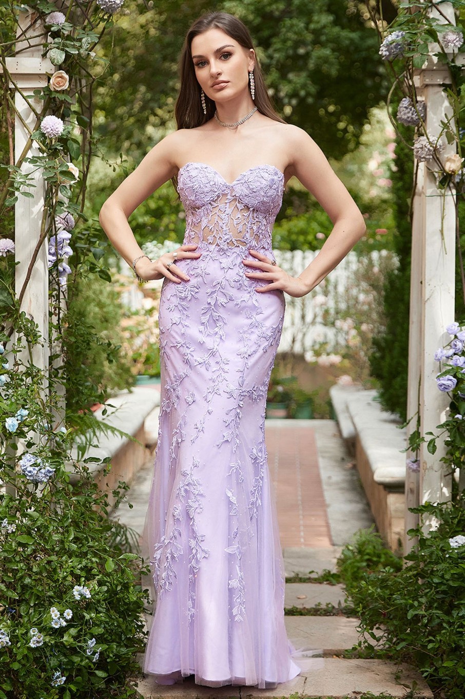 Special Occasion HELLYMOON | Strapless Mermaid Prom Dress With Appliques Lavender