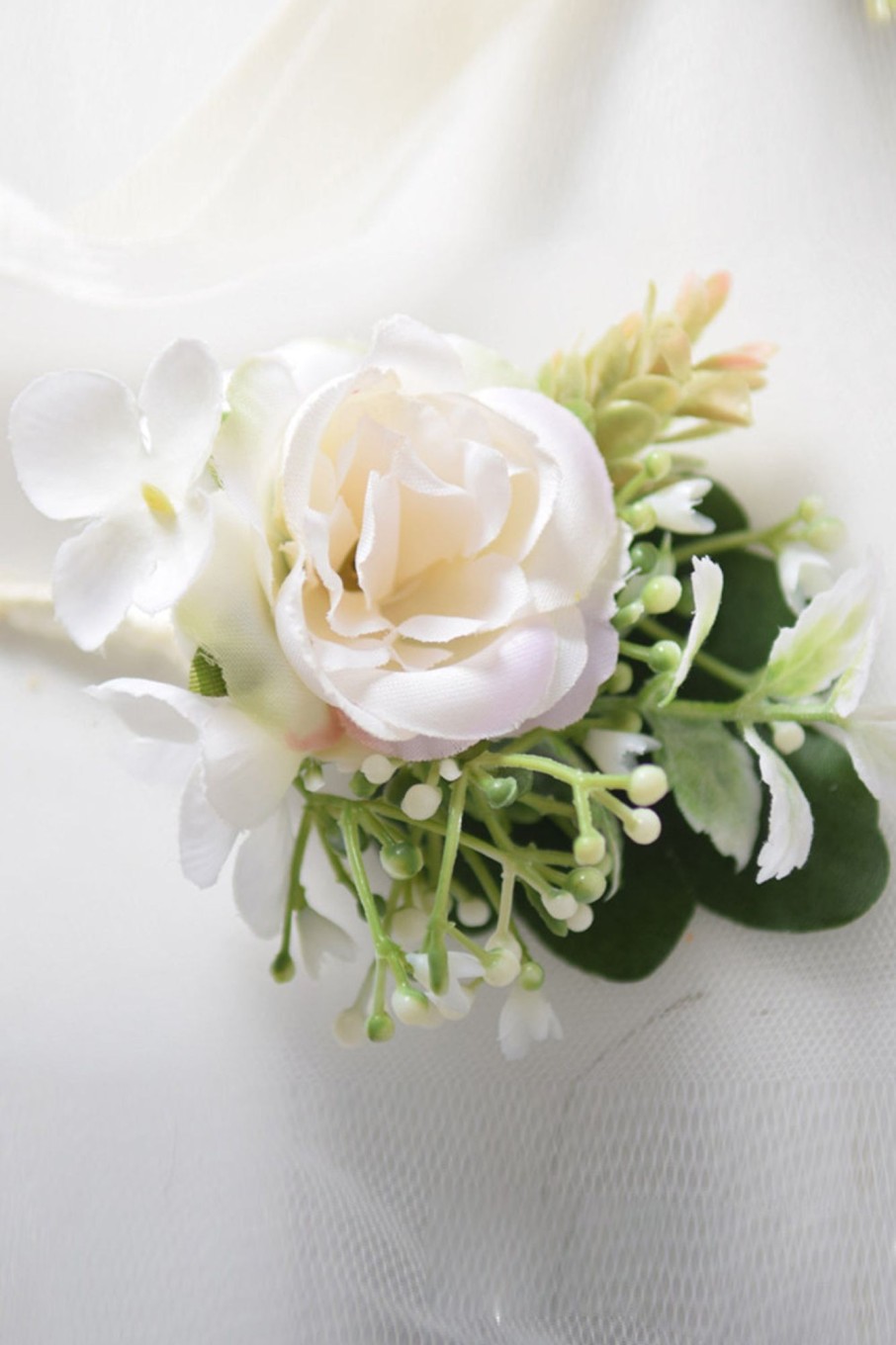 Accessories HELLYMOON | Artificial Rose Wedding Wrist Corsage White