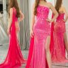 Prom Dresses HELLYMOON | Mermaid Sequin One Shoulder Corset Long Prom Dress With Slit Fuchsia