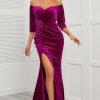 Special Occasion HELLYMOON | Mermaid Off The Shoulder Prom Dress With Split Front Fuchsia