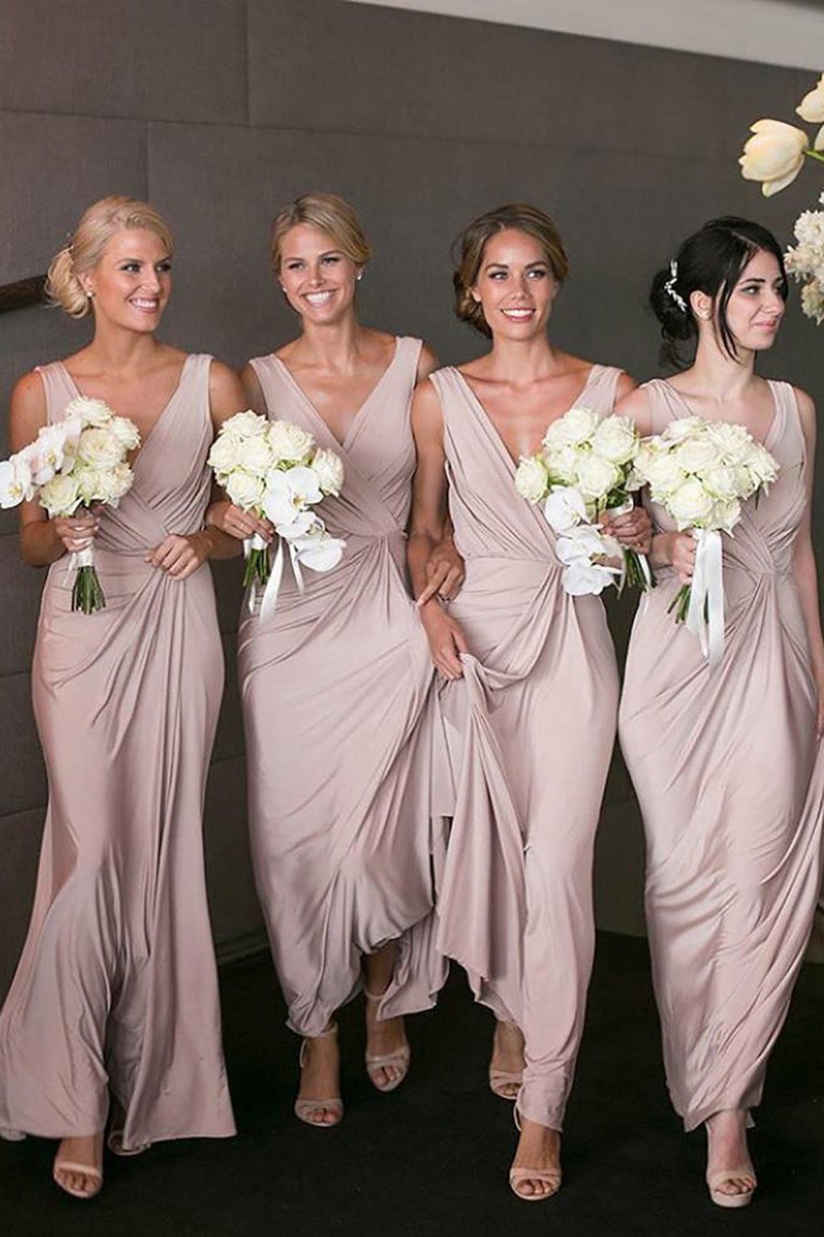 Partywear HELLYMOON | Fitted Spandex Draped Long Bridesmaid Dress With Pleated