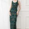 Special Occasion HELLYMOON | Sheath Fringes Sequins Evening Dress Dark Green