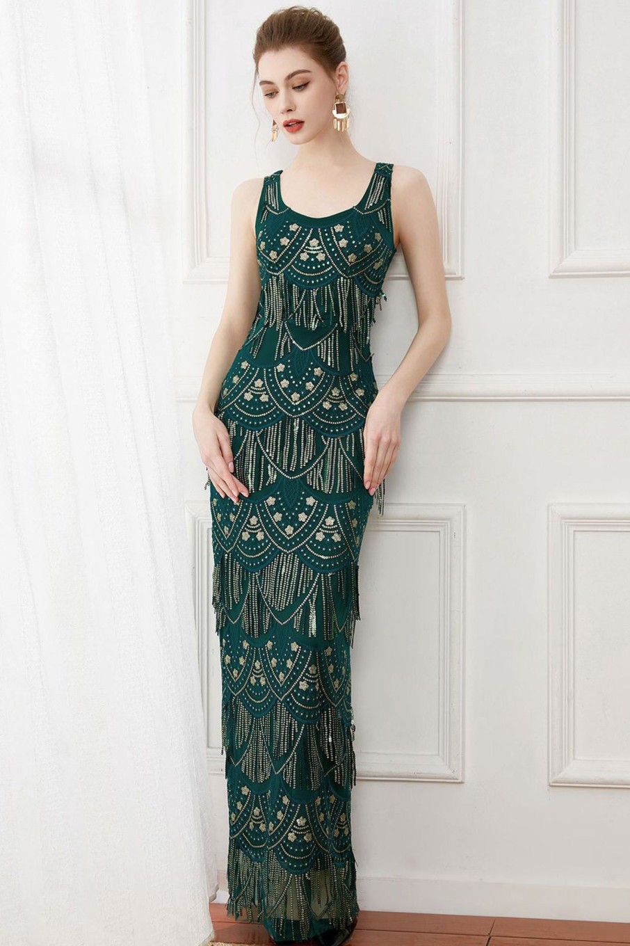 Special Occasion HELLYMOON | Sheath Fringes Sequins Evening Dress Dark Green