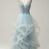 Prom Dresses HELLYMOON | A Line Princess Prom Dress With Beading Light Blue