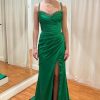 Prom Dresses HELLYMOON | Beading Ruffles Mermaid Prom Dress With Slit Green