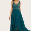 Special Occasion HELLYMOON | Turquoise Chiffon Long Prom Dress With Beading Ink Blue