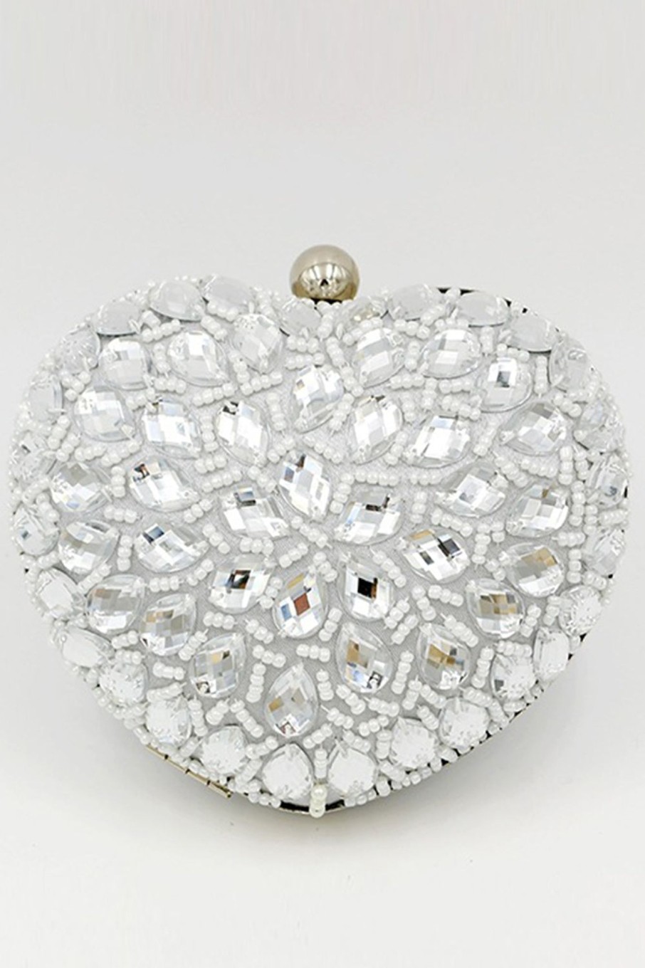 Accessories HELLYMOON | Beaded Heart Shaped Party Clutch Silver