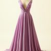 Special Occasion HELLYMOON | V-Neck A Line Glitter Prom Dress Purple