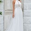 Wedding Dresses HELLYMOON | Open Back Tulle Sweep Train Wedding Dress With Lace Ivory