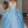 Prom Dresses HELLYMOON | A Line Princess Glitter Prom Dress With Appliques Light Blue