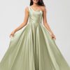 Partywear HELLYMOON | One Shoulder Satin Green Bridesmaid Dress With Pockets