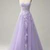 Prom Dresses HELLYMOON | A Line Spaghetti Straps Long Prom Dress With Appliques Purple