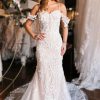 Wedding Dresses HELLYMOON | Cold Shoulder Long Train Mermaid Wedding Dress With Appliques Champagne