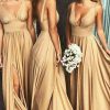 Partywear HELLYMOON | A-Line V-Neck Bridesmaid Dress With Split Front Gold