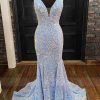 Prom Dresses HELLYMOON | Sequins Sparkly Mermaid Prom Dress Blue