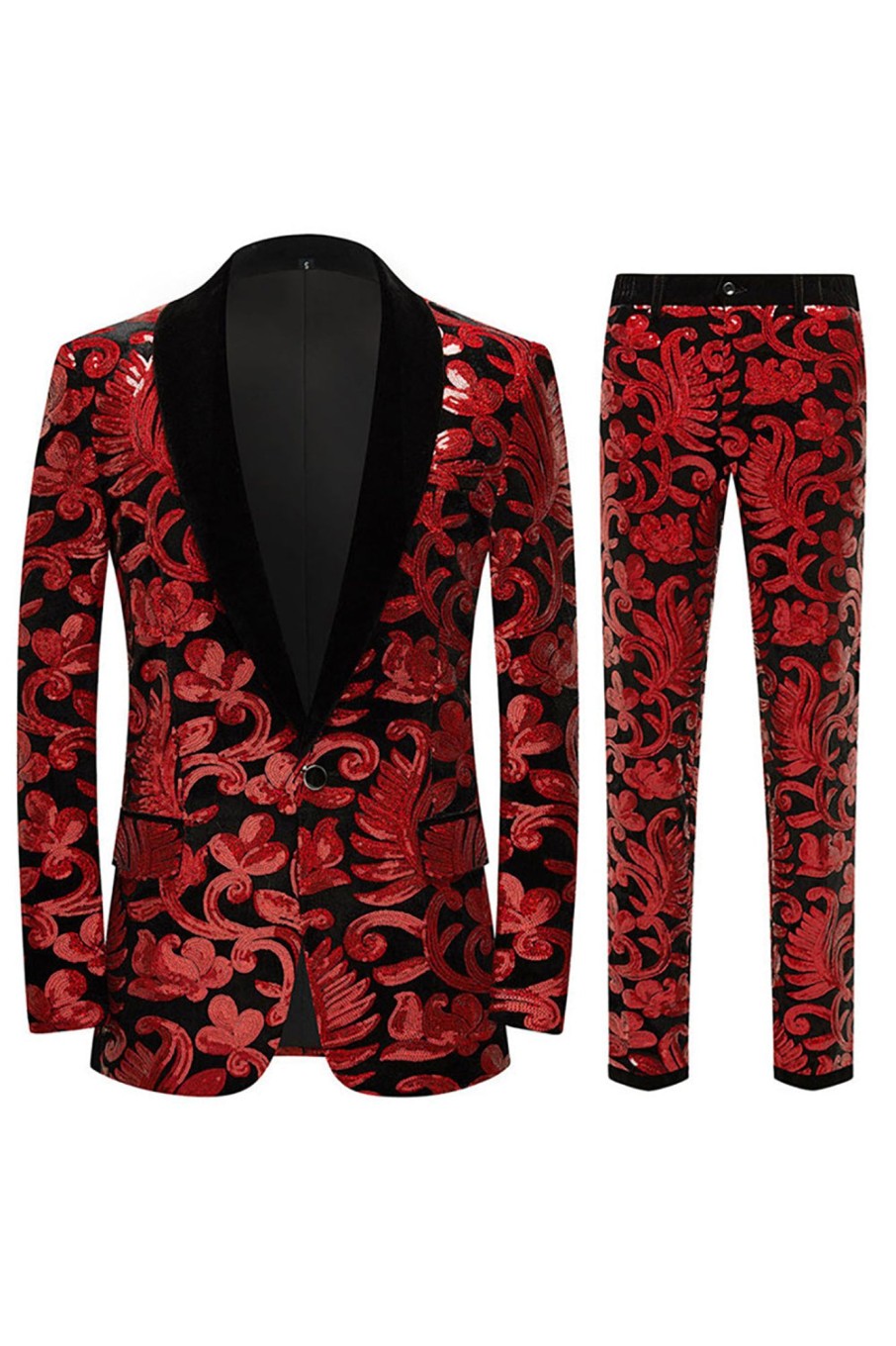 Men HELLYMOON | Glitter Sequins 2 Piece Men'S Suits Red