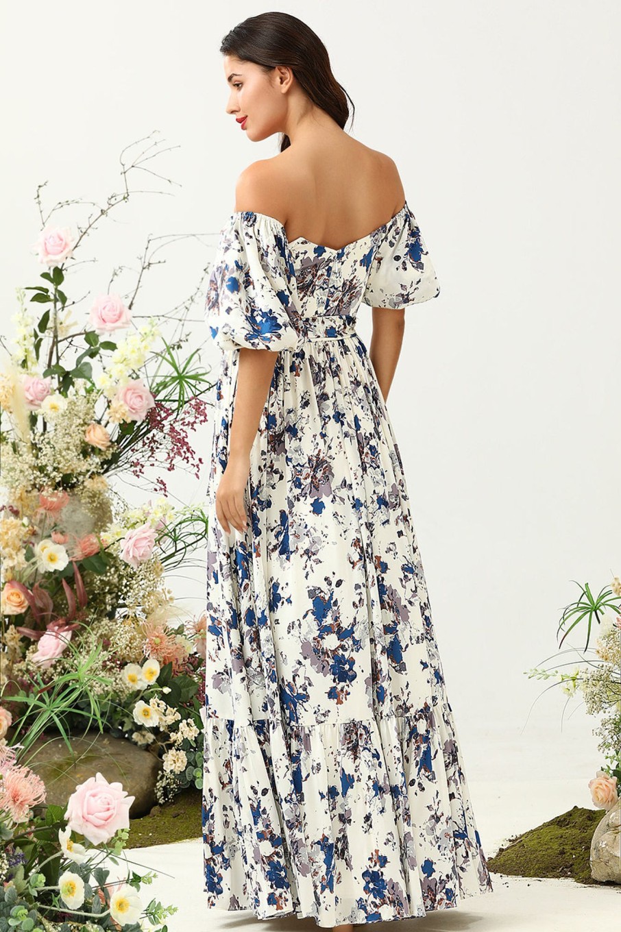 Special Occasion HELLYMOON | Boho Bridesmaid Dress White Blue Flower