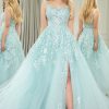 Prom Dresses HELLYMOON | A-Line Spaghetti Strap Long Corset Prom Dress With Appliques Mint