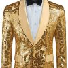 Men HELLYMOON | Shawl Lapel Sequins Men'S Blazer Golden