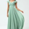 Partywear HELLYMOON | Lace-Up Back A Line Chiffon Green Bridesmaid Dress With Ruffles