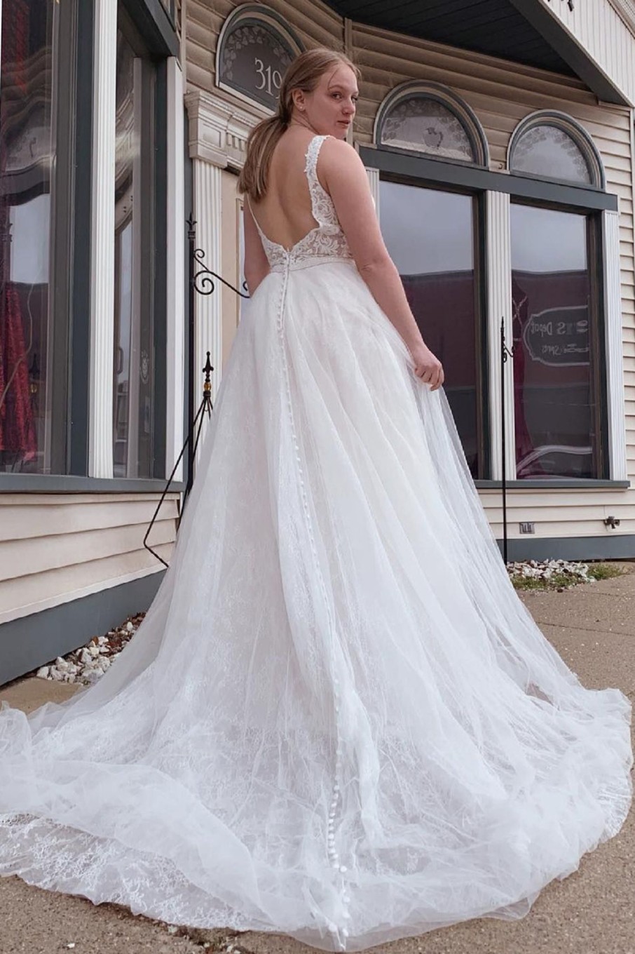 Wedding Dresses HELLYMOON | A-Line Tulle Long Plus Size Wedding Dress With Beading White