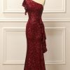 Prom Dresses HELLYMOON | Burgundy Sequins One Shoulder Prom Dress Red