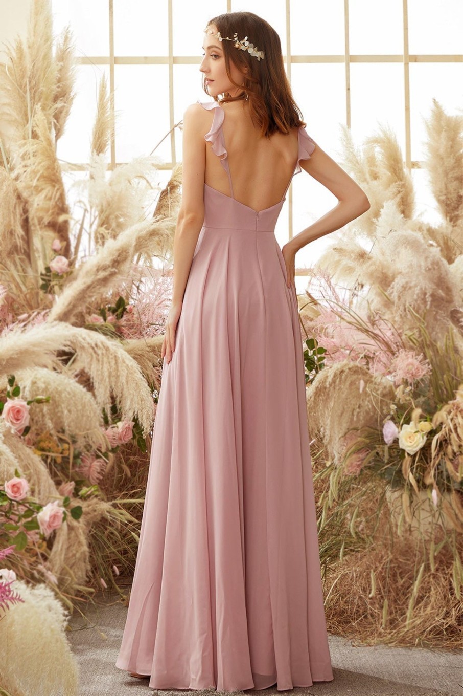 Partywear HELLYMOON | Blush Spaghetti Straps Chiffon Bridesmaid Dress