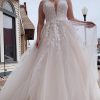 Wedding Dresses HELLYMOON | A-Line Tulle Sparkly Sequins Long Plus Size Wedding Dress With Appliques White