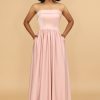 Partywear HELLYMOON | A Line Strapless Satin Long Bridesmaid Dress