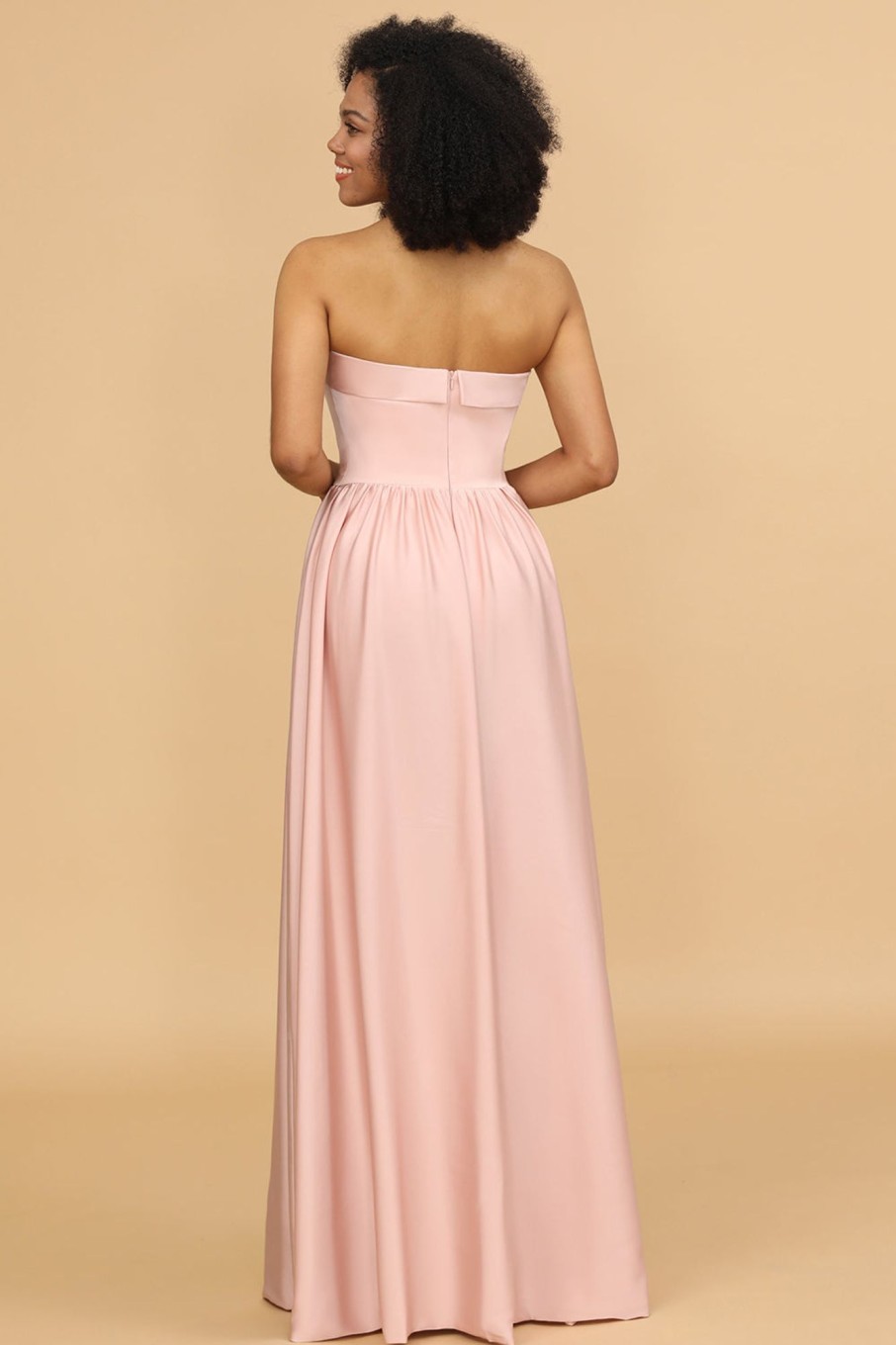 Partywear HELLYMOON | A Line Strapless Satin Long Bridesmaid Dress