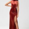 Partywear HELLYMOON | Sweetest Admirer Mermaid High Neck Velvet Long Bridesmaid Dress Terracotta