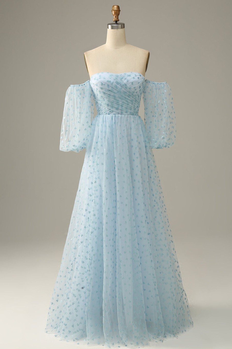 Special Occasion HELLYMOON | Off The Shoulder A Line Tulle Prom Dress Sky Blue